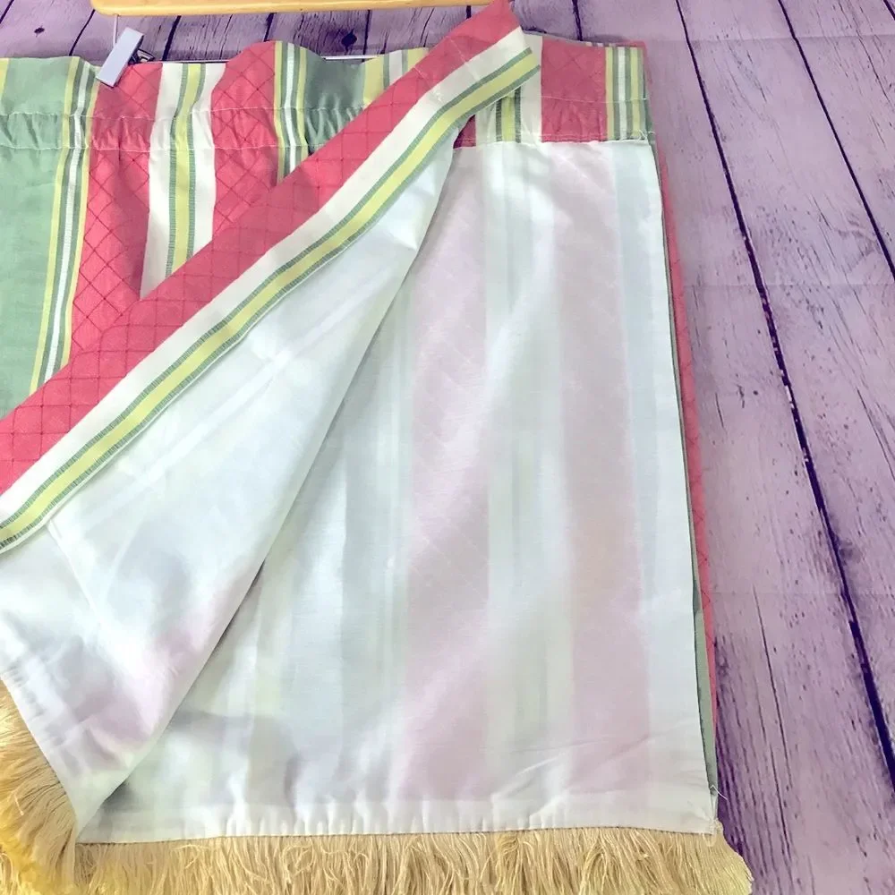 Custom Tailored Grandmillenial Valance Pink Green Gold Fringe Trim Size 24